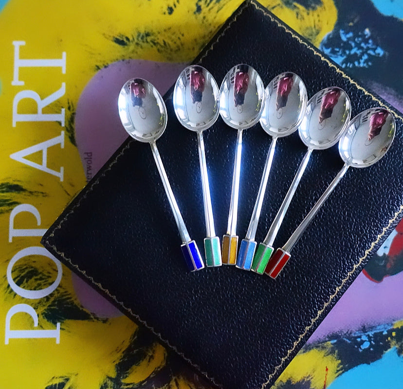 Silver Hallmarked & Rainbow Enamel Spoon Set