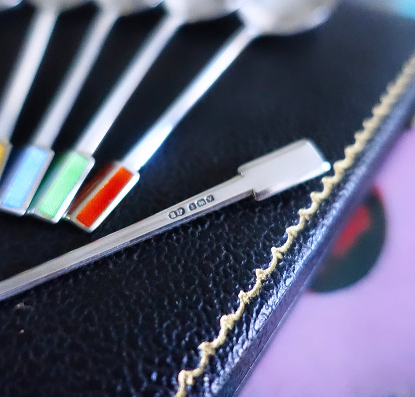 Silver Hallmarked & Rainbow Enamel Spoon Set