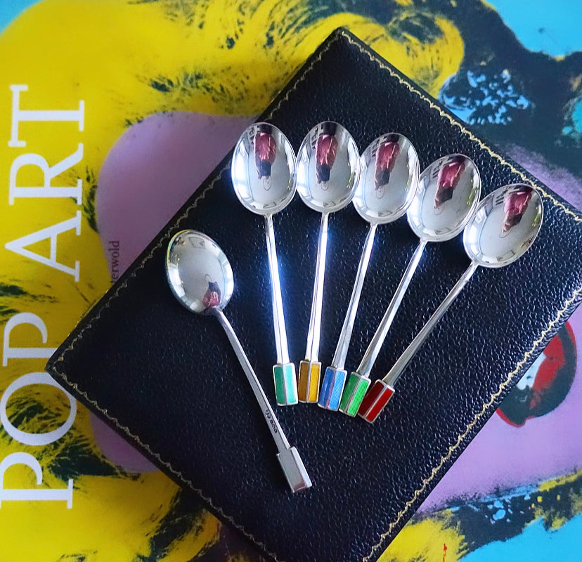 Silver Hallmarked & Rainbow Enamel Spoon Set