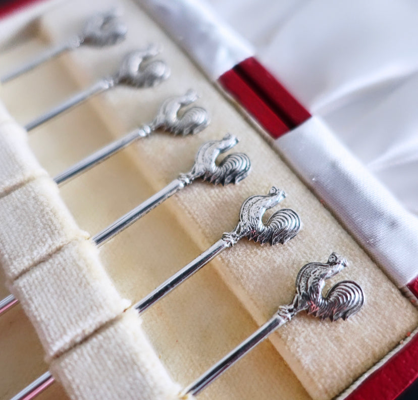 Silver Hallmarked Cockerel Cocktail Sticks